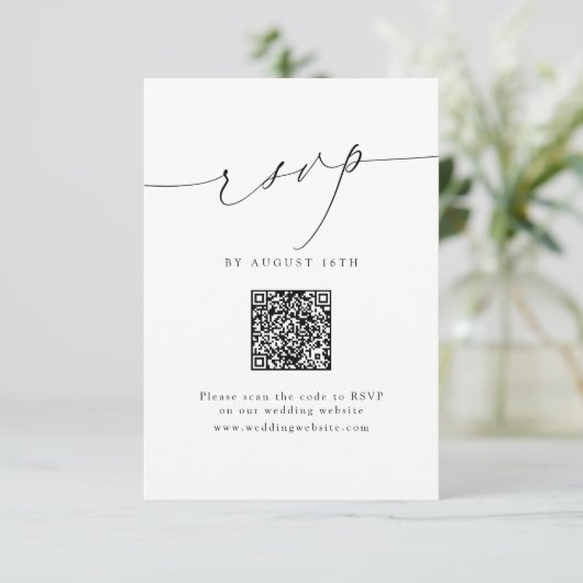 Minimalistische moderne chique script QR code brui RSVP Kaartje (Staand voorkant)