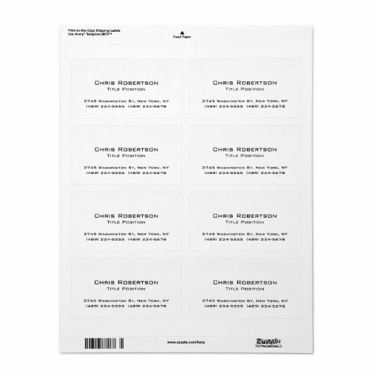 Minimalistische moderne chique zwart wit charmant etiket (Full Sheet)