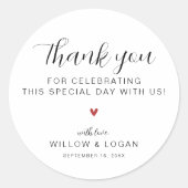 Minimalistische moderne dank u bruiloft gunst ronde sticker (Voorkant)
