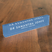 Minimalistische moderne Doctor Blue Desk Naambordje (Zijkant)