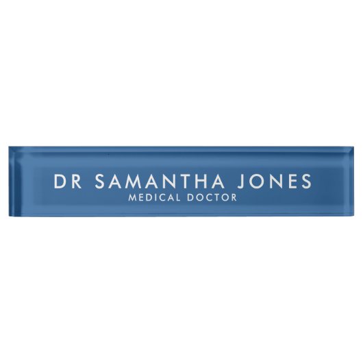 Minimalistische moderne Doctor Blue Desk Naambordje (Voorkant)