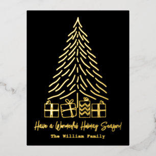 Minimalistische moderne doedel kerstboom en gesche folie feestdagen briefkaart