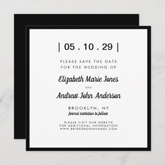 Minimalistische Moderne Eenvoudige Bold Zwart Wit  Save The Date (Voorkant / Achterkant)