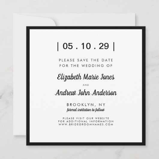 Minimalistische Moderne Eenvoudige Bold Zwart Wit  Save The Date (Voorkant)