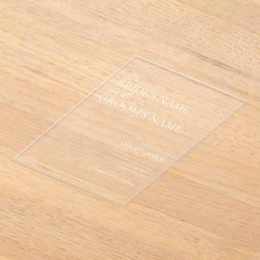 Minimalistische moderne eenvoudige bruiloft duidel acryl uitnodigingen (Laagn)