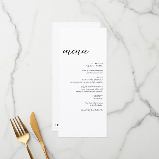Minimalistische moderne eenvoudige bruiloft menu (Voorkant / Achterkant in situ)