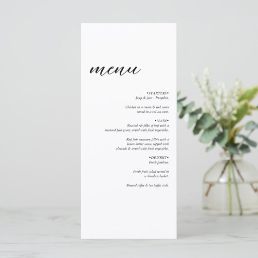 Minimalistische moderne eenvoudige bruiloft menu (Staand voorkant)