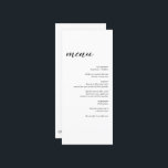 Minimalistische moderne eenvoudige bruiloft menu<br><div class="desc">Een prachtig minimalistisch trouwontwerp met zwart schrift en moderne teksttypografie. Een stijlvol ontwerp voor iedereen die houdt van eenvoudige moderne bruiloft design. Een minimaal zwart-wit trouwkaart ontwerp met moderne hedendaagse elementen. Overeenkomende bruiloft briefpapier items en andere bruiloft uitnodigingsformaten zijn ook beschikbaar.</div>