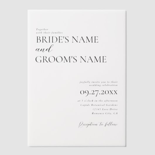 Minimalistische moderne eenvoudige bruiloft overla vellum uitnodigingen (Voorkant)