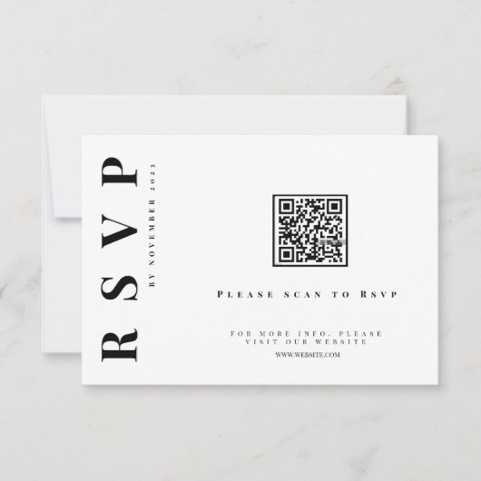 Minimalistische moderne eenvoudige bruiloft qr cod RSVP kaartje (Voorkant)