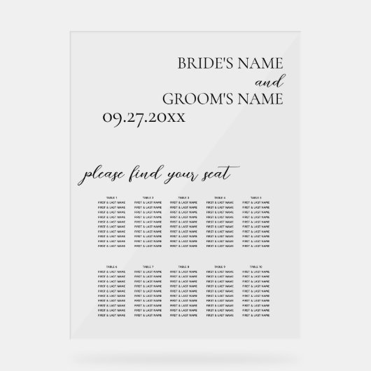 Minimalistische moderne eenvoudige bruiloft zitkaa acryl bord (Voorkant)