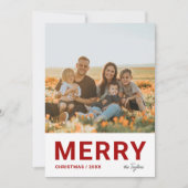 Minimalistische moderne eenvoudige foto rode kerst feestdagenkaart (Voorkant)