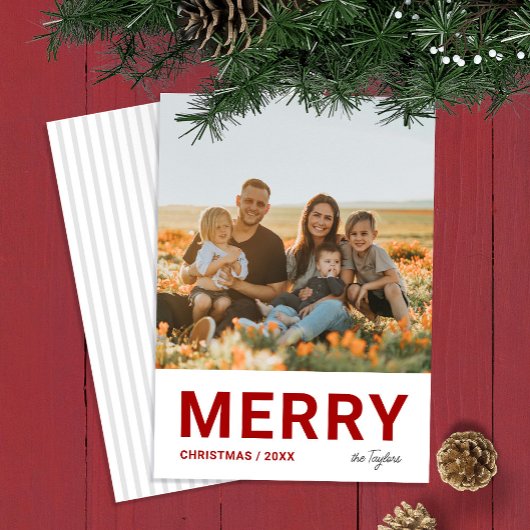 Minimalistische moderne eenvoudige foto rode kerst feestdagenkaart