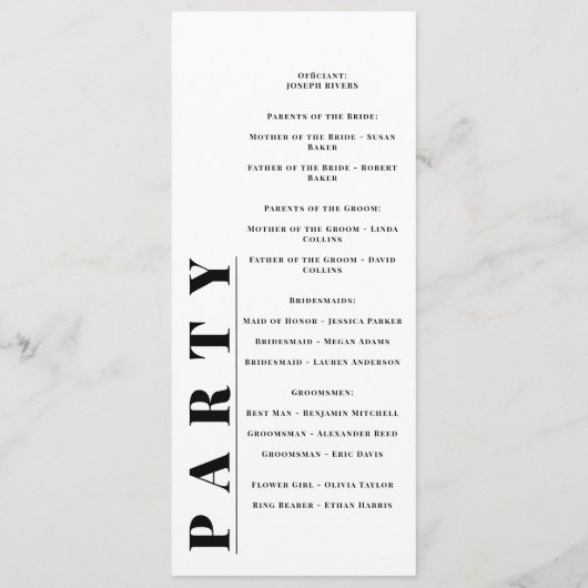 Minimalistische moderne eenvoudige huwelijksprogra programmakaart (Achterkant)