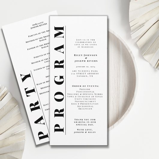 Minimalistische moderne eenvoudige huwelijksprogra programmakaart