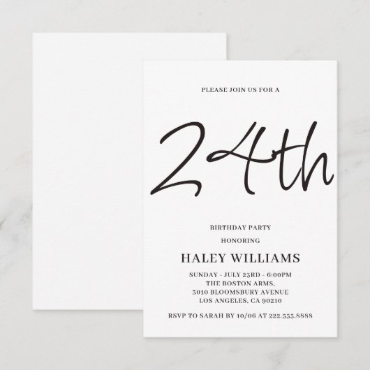 Minimalistische moderne eenvoudige kalligrafie 24e kaart (Voorkant / Achterkant)