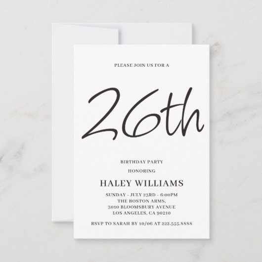 Minimalistische moderne eenvoudige kalligrafie 26s kaart (Voorkant)