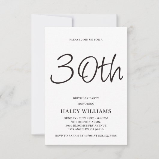 Minimalistische moderne eenvoudige kalligrafie 30e kaart (Voorkant)