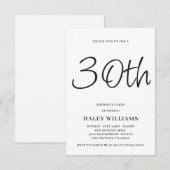 Minimalistische moderne eenvoudige kalligrafie 30e kaart (Voorkant / Achterkant)