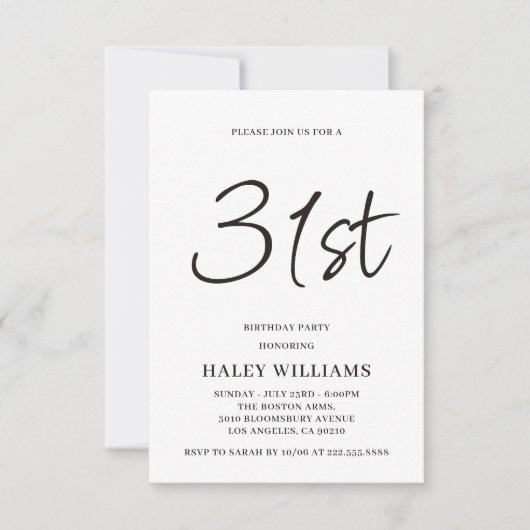 Minimalistische moderne eenvoudige kalligrafie 31s kaart (Voorkant)