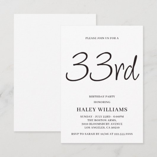 Minimalistische moderne eenvoudige kalligrafie 33s kaart (Voorkant / Achterkant)