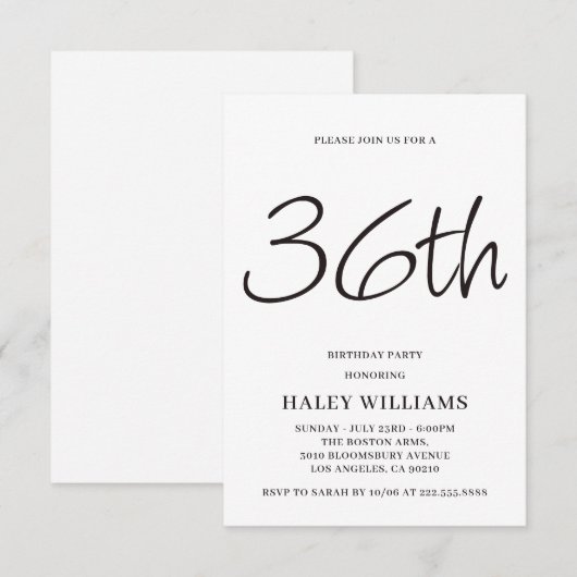 Minimalistische moderne eenvoudige kalligrafie 36s kaart (Voorkant / Achterkant)