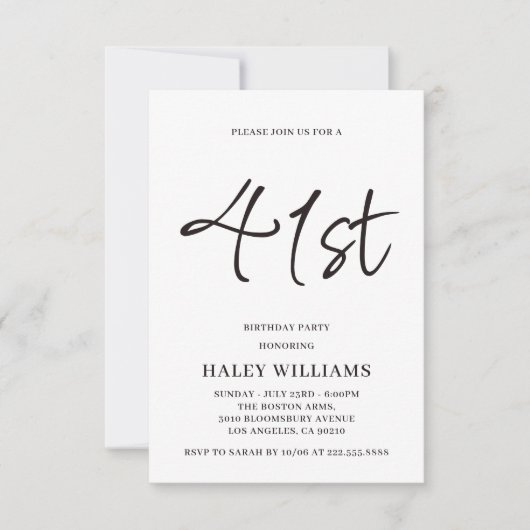 Minimalistische moderne eenvoudige kalligrafie 41e kaart (Voorkant)