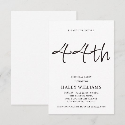 Minimalistische moderne eenvoudige kalligrafie 44e kaart (Voorkant / Achterkant)