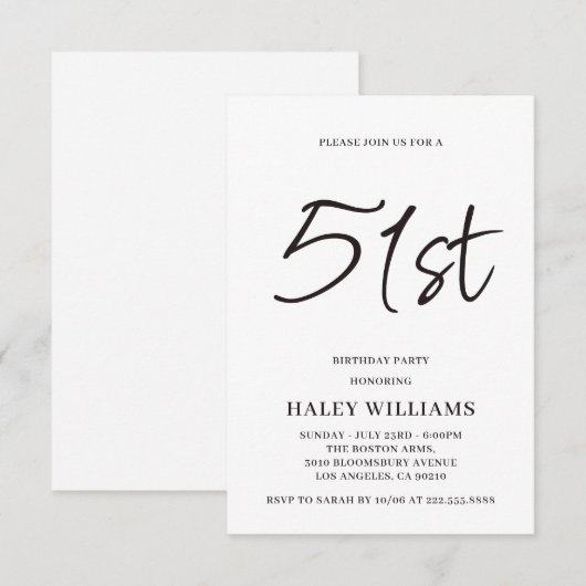 Minimalistische moderne eenvoudige kalligrafie 51s kaart (Voorkant / Achterkant)