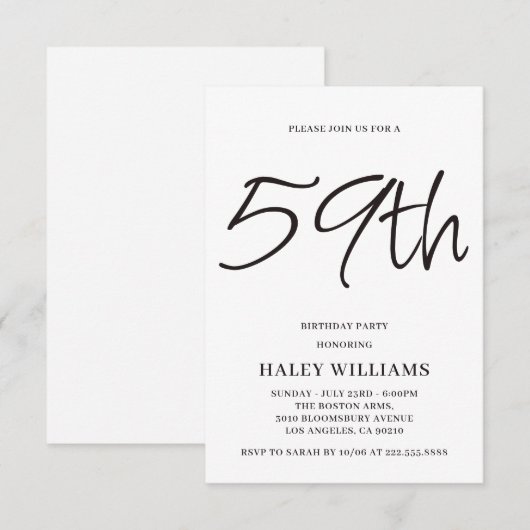 Minimalistische moderne eenvoudige kalligrafie 59e kaart (Voorkant / Achterkant)