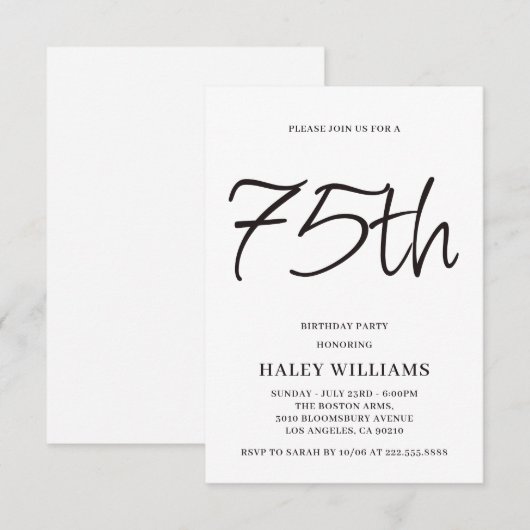 Minimalistische moderne eenvoudige kalligrafie 75e kaart (Voorkant / Achterkant)