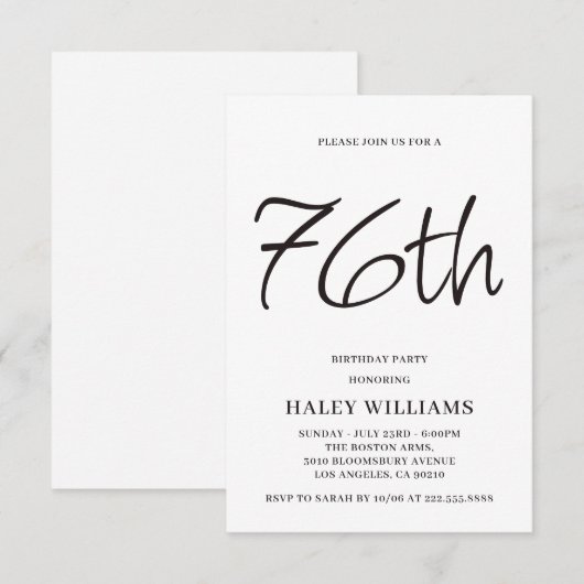 Minimalistische moderne eenvoudige kalligrafie 76s kaart (Voorkant / Achterkant)