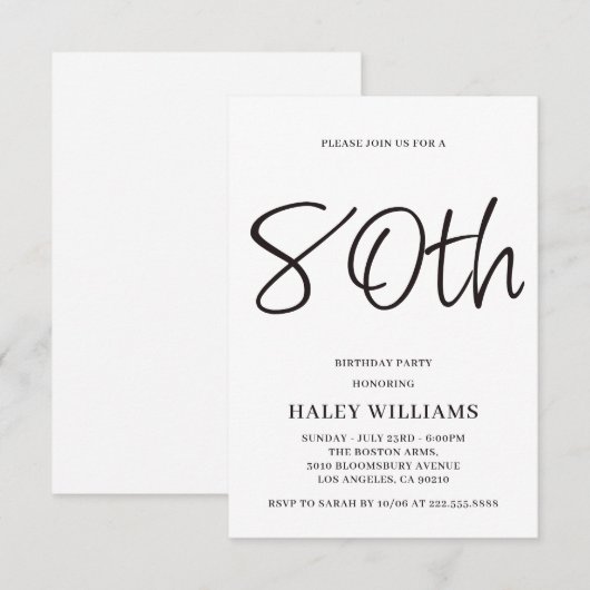 Minimalistische moderne eenvoudige kalligrafie 80s kaart (Voorkant / Achterkant)