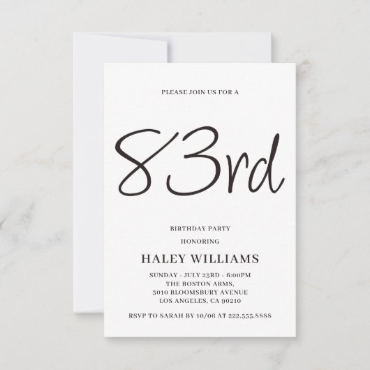 Minimalistische moderne eenvoudige kalligrafie 83s kaart (Voorkant)