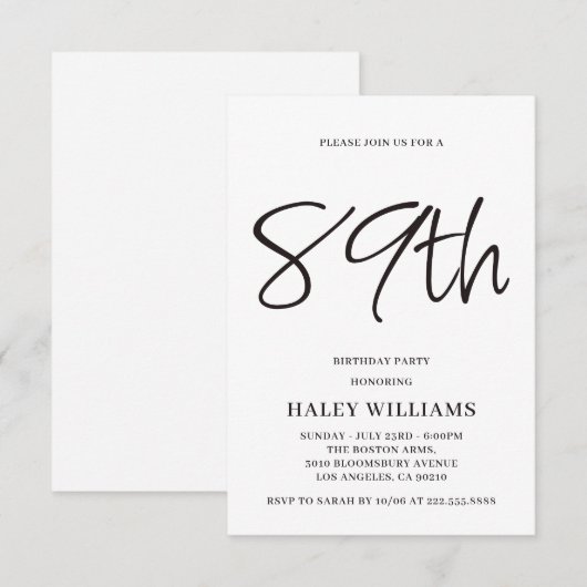 Minimalistische moderne eenvoudige kalligrafie 89s kaart (Voorkant / Achterkant)