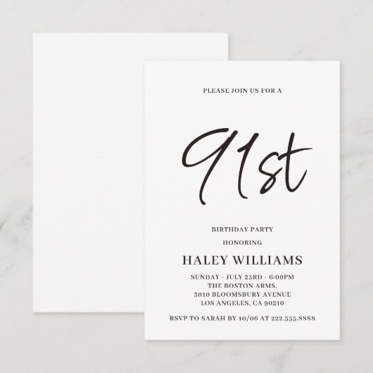 Minimalistische moderne eenvoudige kalligrafie 91s kaart (Voorkant / Achterkant)