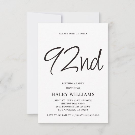 Minimalistische moderne eenvoudige kalligrafie 92e kaart (Voorkant)