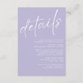 Minimalistische moderne eenvoudige Lavendel bruilo Informatiekaartje (Voorkant)