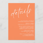 Minimalistische moderne eenvoudige oranje bruiloft informatiekaartje (Voorkant)