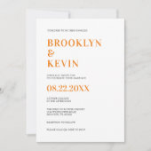 Minimalistische moderne eenvoudige Oranje bruiloft Kaart (Voorkant)