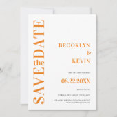 Minimalistische moderne eenvoudige Oranje bruiloft Save The Date (Voorkant)