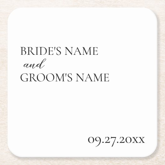 Minimalistische moderne eenvoudige trouwplaatskaar kartonnen onderzetters (Voorkant)