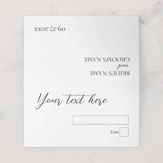 Minimalistische moderne eenvoudige trouwplaatskaar plaatskaartje (Buitenkant ongevouwen)