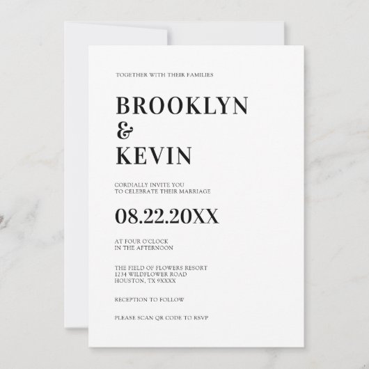 Minimalistische moderne eenvoudige zwarte bruiloft kaart (Voorkant)