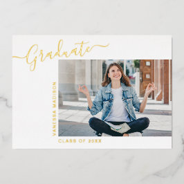 Minimalistische moderne ein-foto afstudeeraankondi folie uitnodiging