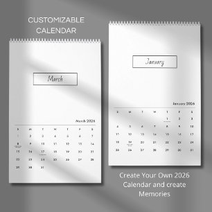 Minimalistische Moderne Elegante 2026 Agenda Kalender