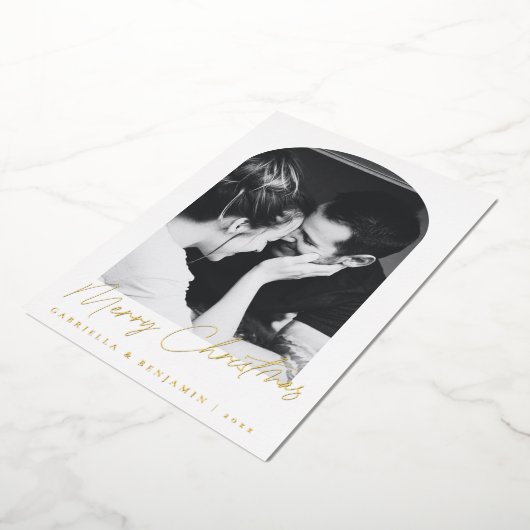 Minimalistische moderne elegante boog foto kerst folie feestdagenkaart (Gedraaid)