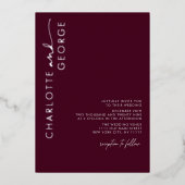 Minimalistische moderne elegante Bourgondische zil Folie Uitnodiging (Voorkant)