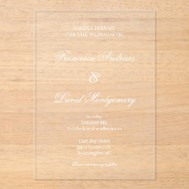 Minimalistische moderne elegante bruiloft acryl uitnodigingen