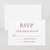 Minimalistische moderne elegante dieprode bruiloft RSVP kaartje (Voorkant / Achterkant)